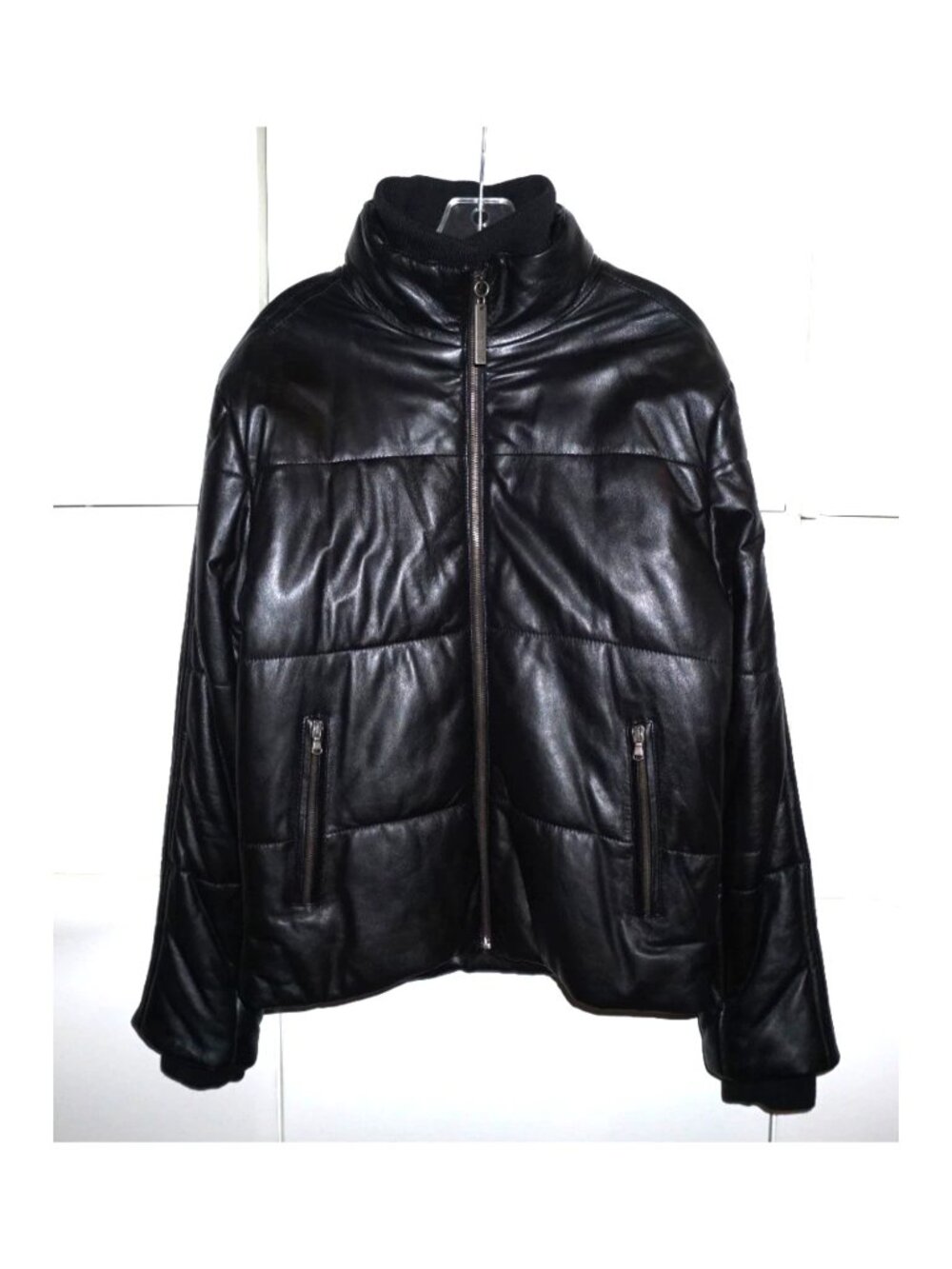 DIRK BIKKEMBERGS Leather Puffer Jacket Black L – Italian Designer